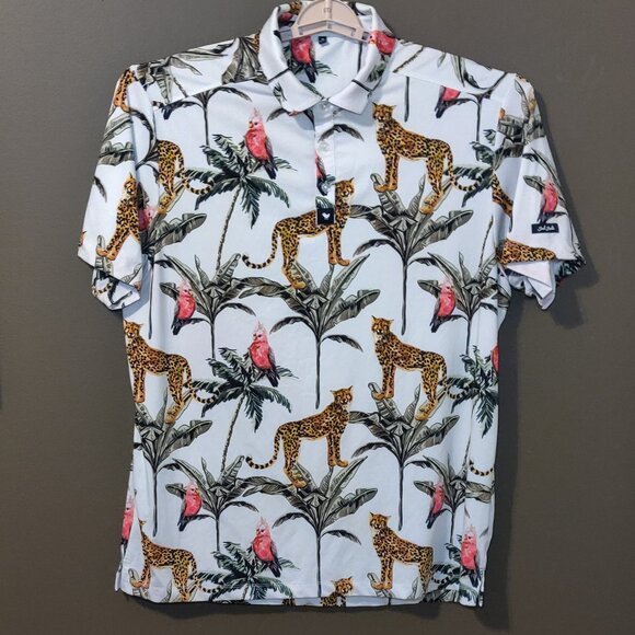 Bad Birdie Wildlife Leopard Palm Performance Golf Polo Men's XL - Picture 1 of 7